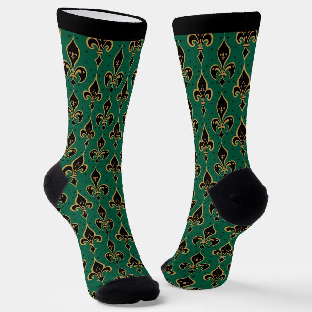 Chaussette Fleur de lis noir et or motif sans soudure (Angulaire)