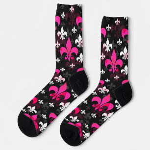 Chaussette Fleur De Lis Rose Blanc