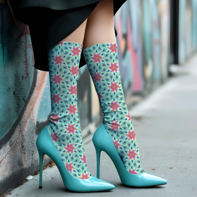 Chaussette    Fleur de Paisley Chic Motif Floral Vert Pastel (Créateur téléchargé)