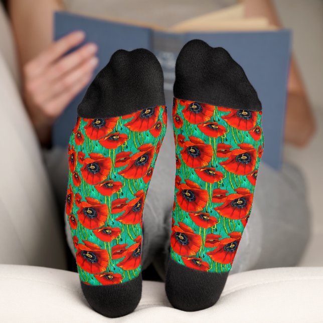 Chaussette Fleur de pavot souvenir jour floral continu (Fond)