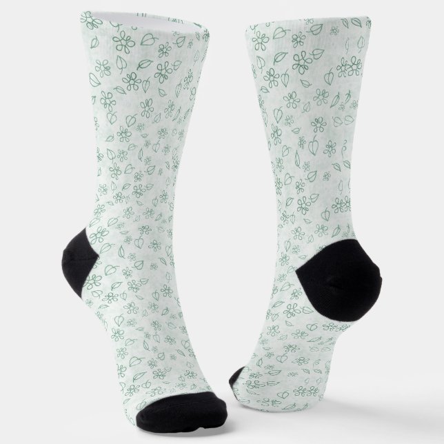 Chaussette Fleur et motif feuille (Angulaire)