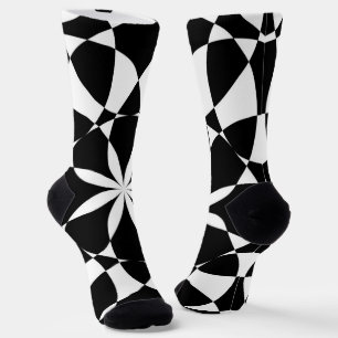 Chaussette Fleur noire et blanche mandala mosaïque rétro