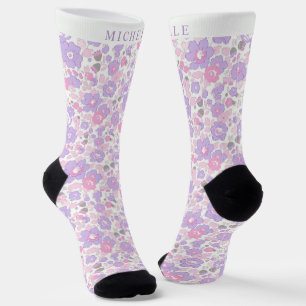 Chaussette Fleur rose florale blanche pastel pâle sur mesure