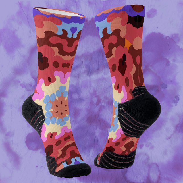 Chaussette Fleur rouge Mandala rouge bleu et orange (Créateur téléchargé)