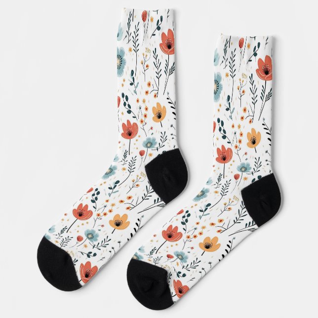 Chaussette Fleur sauvage du printemps Motif, rouille, Tan, Bl (Gauche)