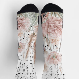 Chaussette Fleur sauvage rose vintage