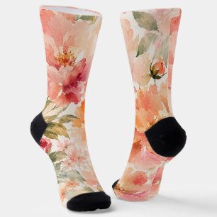 Chaussette Fleurs aquarelles romantiques chaudes d'été