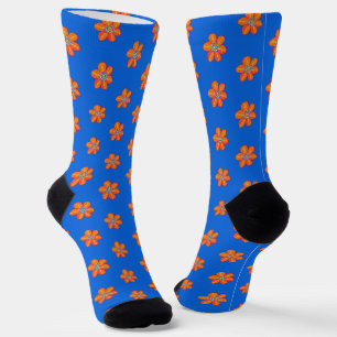 Chaussette Fleurs artistiques Orange Bleu