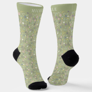 Chaussette Fleurs blanches florales roses sur mesure