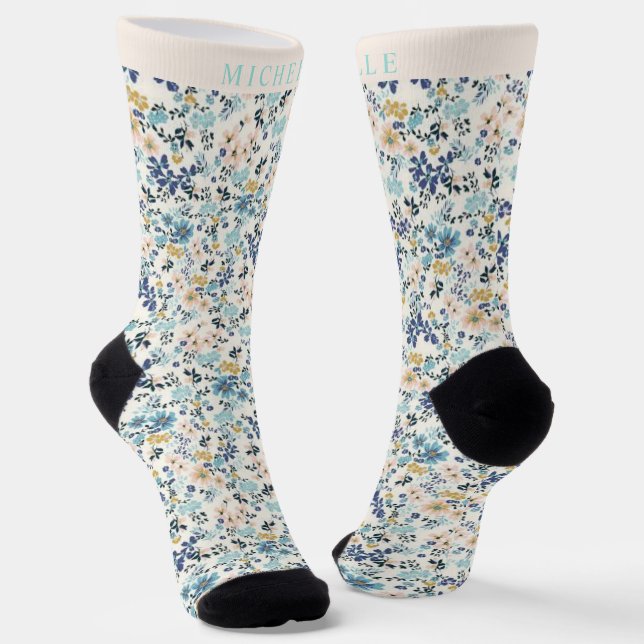 Chaussette Fleurs blanches roses personnalisées Motif floral  (Angulaire)
