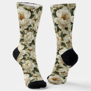 Chaussette Fleurs blanches sur un arrière - plan crème.