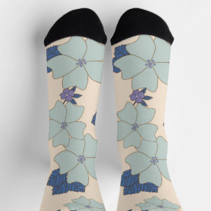 Chaussette Fleurs Bleues, Fleurs Violettes, Motif Floral