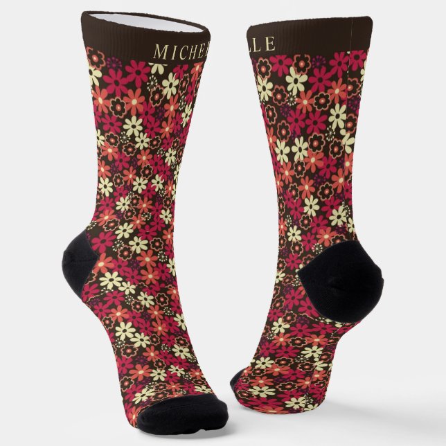 Chaussette Fleurs Brown Florales Jaunes Rose Orange Personnal (Angulaire)