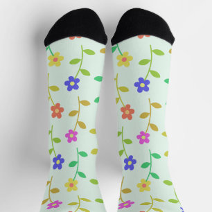 Chaussette Fleurs Colorées, Motif Floral, Feuillage, Boho