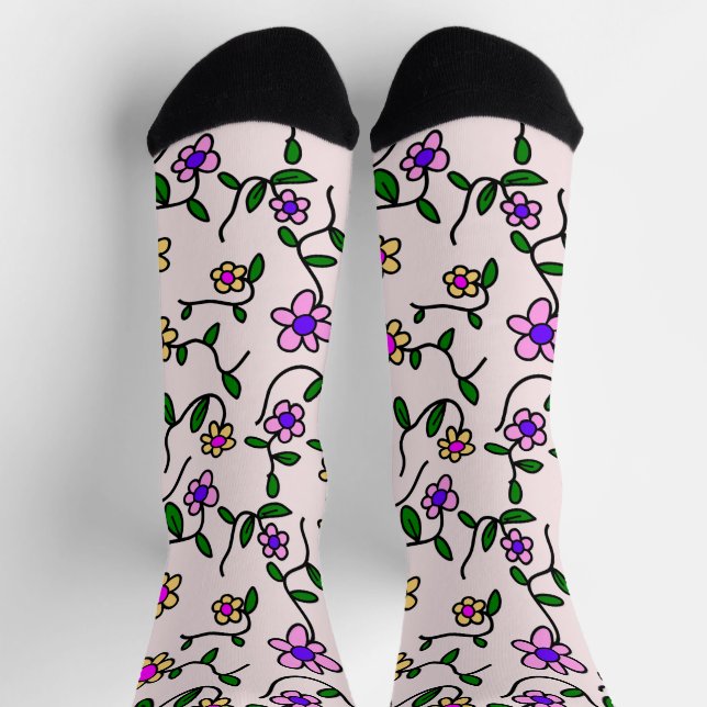 Chaussette Fleurs colorées, Motif Floral, Verdure, Boho (Haut)