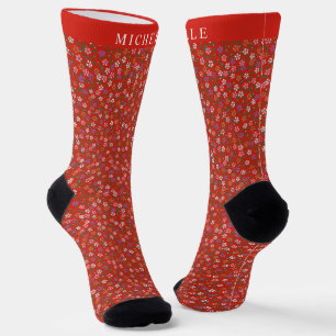 Chaussette Fleurs de Noël personnalisées Floral White Pink