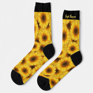 Chaussette Fleurs de soleil jaune vif avec nom d'équipage