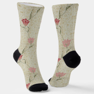 Chaussette Fleurs de tulipes roses rouges motif Morris girly