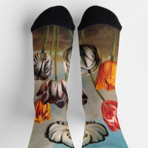 Chaussette Fleurs de tulipes variées vintage dans un paysage