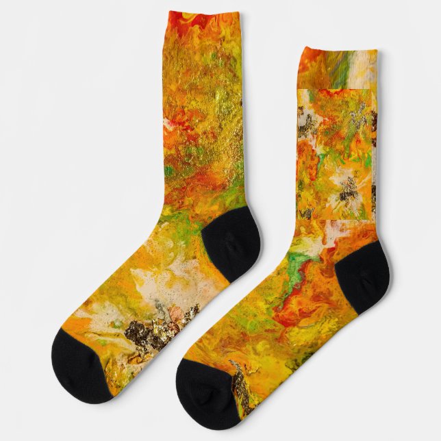 Chaussette Fleurs d'été abstrait Orange or jaune (Gauche)