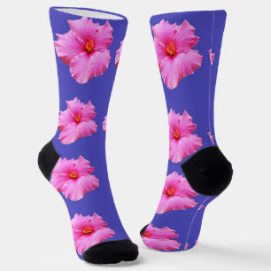 Chaussette Fleurs D'Hibiscus Roses Sur Violet,