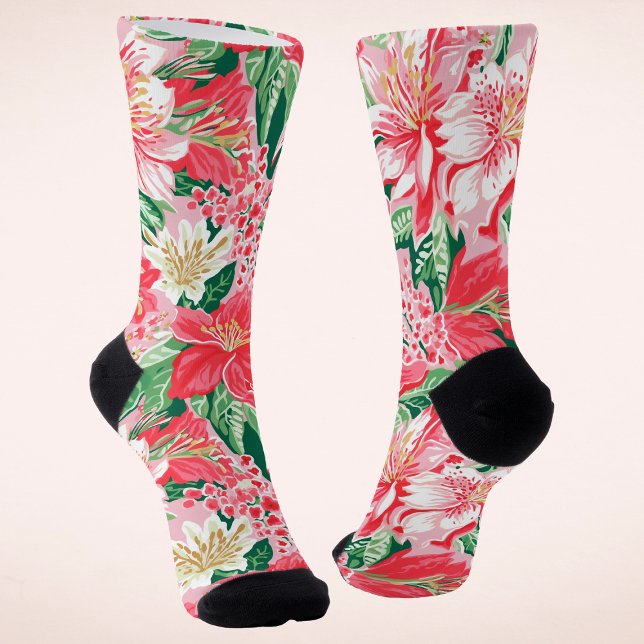Chaussette Fleurs d'hiver modernes et colorées Noël (Créateur téléchargé)
