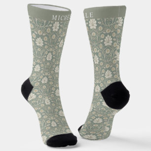 Chaussette Fleurs d'or jaune fleuri vert olive personnalisées