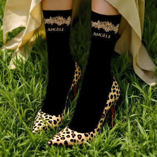 Chaussette    Fleurs dorées de luxe Élégant Chic Classe Noir