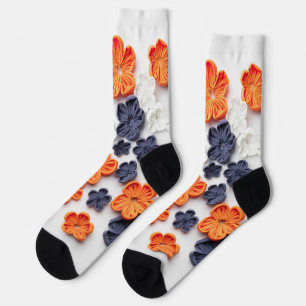 Chaussette Fleurs en tissu cousu à la main printemps orange b