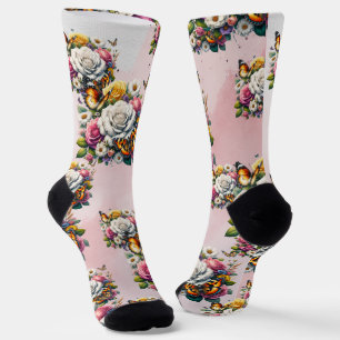 CHAUSSETTE FLEURS ET BOUTEILLES