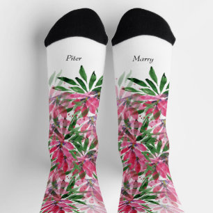 Chaussette Fleurs Fleurie Boho Aquarelle Monogramme
