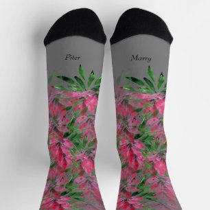 Chaussette Fleurs Fleurs Boho Couple Aquarelle Monogramme