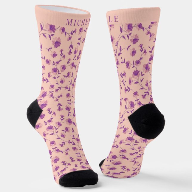 Chaussette Fleurs florales roses et violettes personnalisées (Angulaire)
