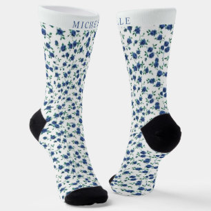 Chaussette Fleurs Flore Blanche Foncé Fleur Bleu Foncé Person