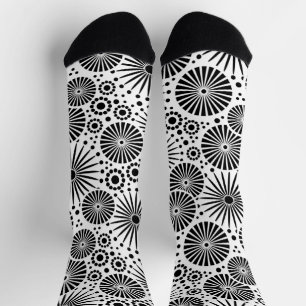 Chaussette Fleurs géométriques noir blanc modernes Explosion 