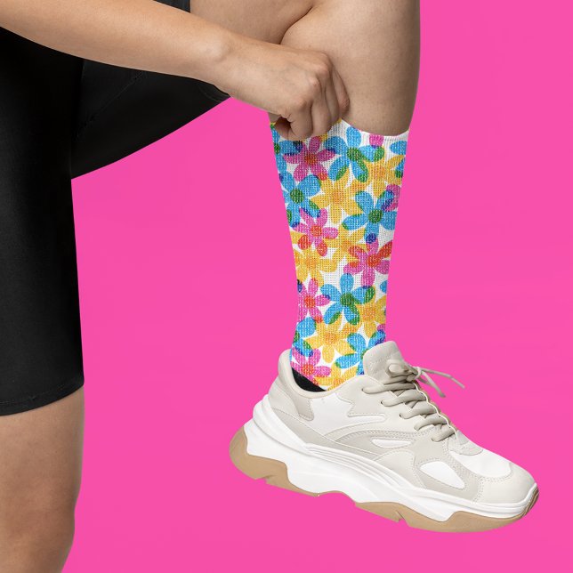 Chaussette Fleurs hippies brillantes et audacieuses Retro Flo (Créateur téléchargé)