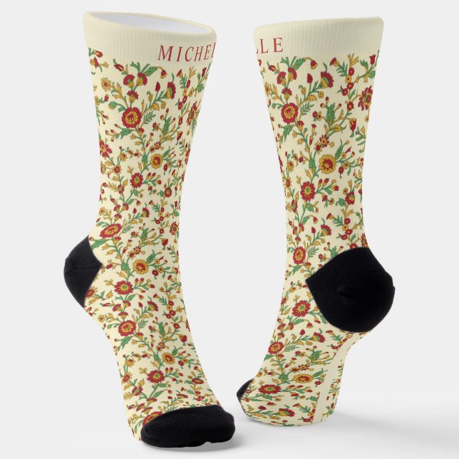 Chaussette Fleurs Jaune Fleur Rouge Orange Personnalisées (Angulaire)