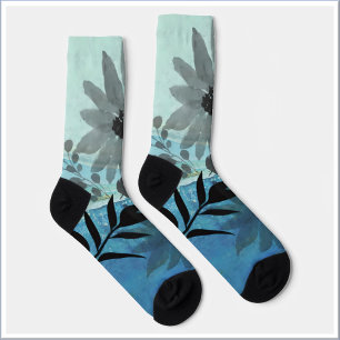 Chaussette Fleurs Modernes Sur Arrière - plan Bleu Rêvé