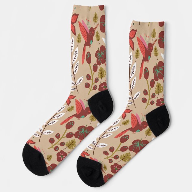 Chaussette Fleurs motifs florales sans soudure, oiseaux, papi (Gauche)