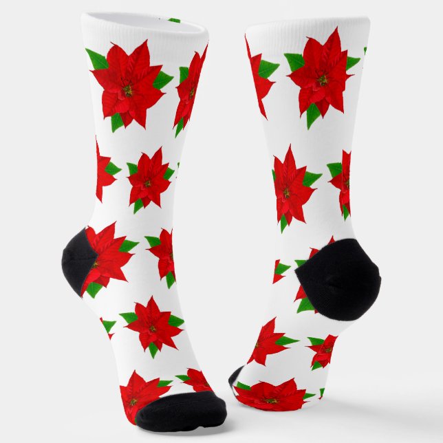 Chaussette Fleurs Poinsettia de Noël en blanc (Angulaire)