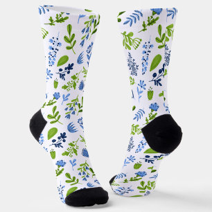 Chaussette Fleurs printanières bleues et vertes