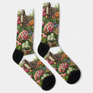 Chaussette Fleurs rose jaune 