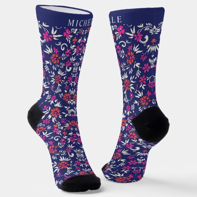 Chaussette Fleurs roses blanches roses foncées sur mesure (Angulaire)