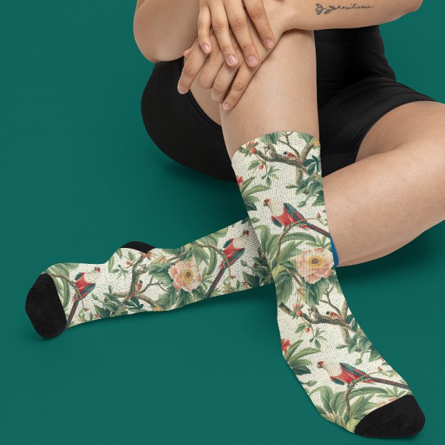 Chaussette Fleurs tropicales colorées Oiseaux (Créateur téléchargé)