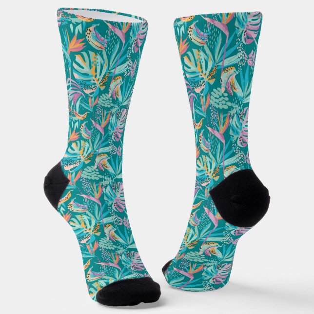 Chaussette Fleurs tropicales et motif feuille (Angulaire)