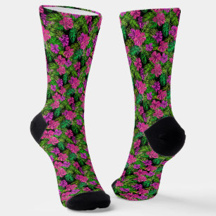 Chaussette Fleurs tropicales et plantes en noir
