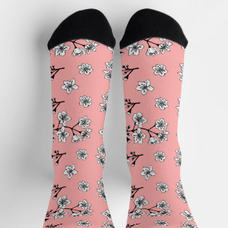 Chaussette Floral de sakura japonais rose