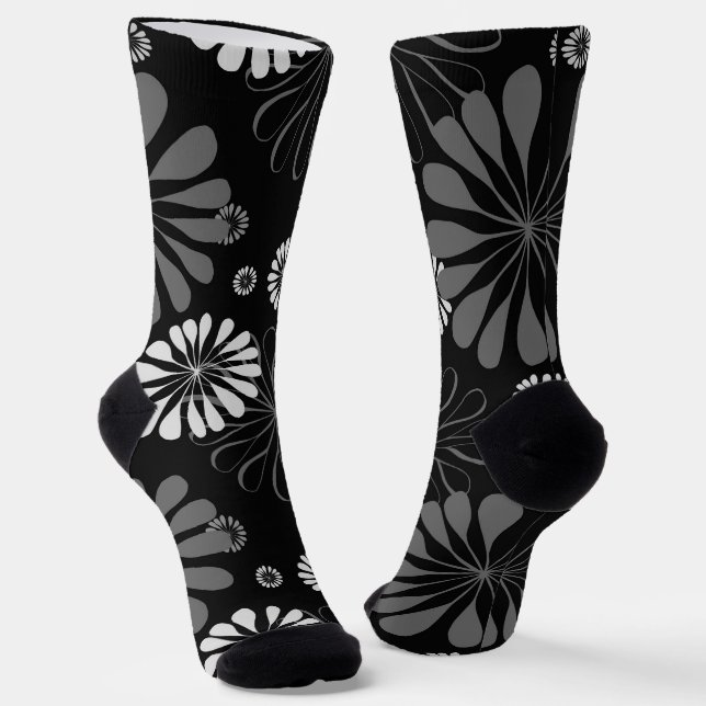 Chaussette Floral noir et blanc rétro (Angulaire)