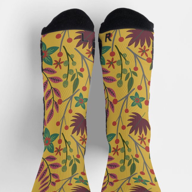 Chaussette Floral sans couture motif fleurs jaunes et feuille (Haut)