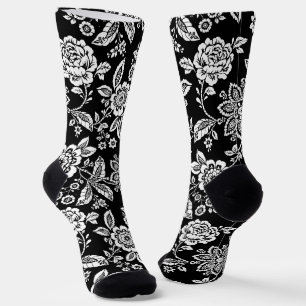 Chaussette Floral stylisé noir et blanc